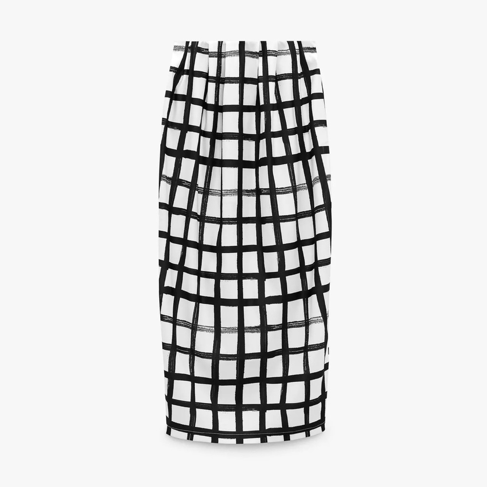 Zara Black and White Pleated Midi Skirt